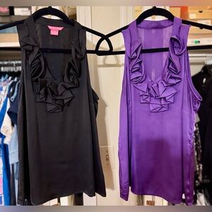 BUNDLE - Sunny Leigh Black and Purple Dressy Ruffle Silk Tank Tops